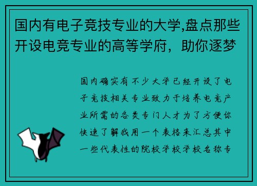 国内有电子竞技专业的大学,盘点那些开设电竞专业的高等学府，助你逐梦电竞圈